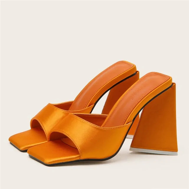 Mules Silk Thick Block Heels