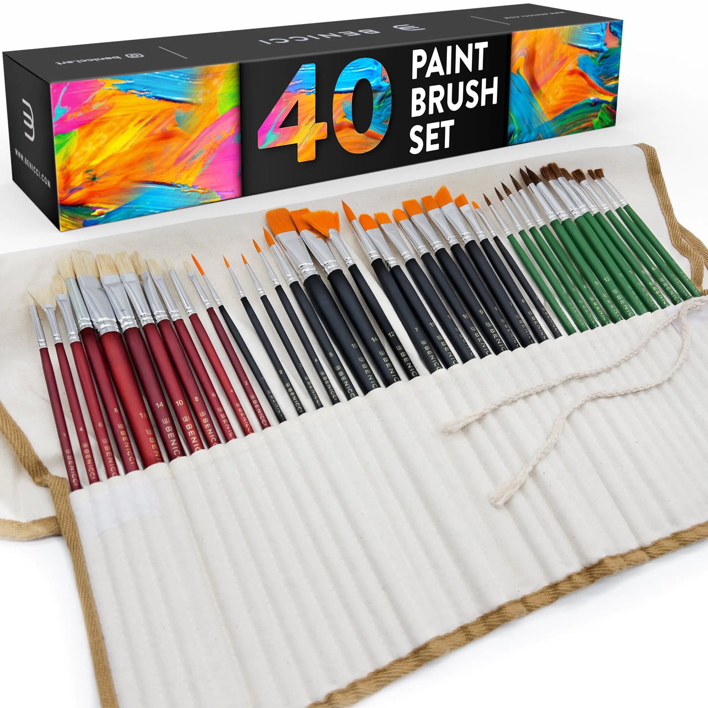40 Piece Paint Brush Set + Storage