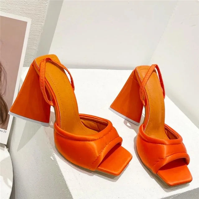 Mules Silk Thick Block Heels