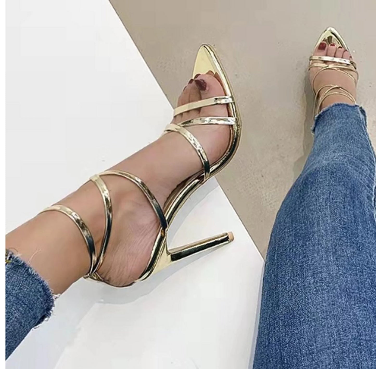 Cross Strap Pointed Toe Stiletto Heels