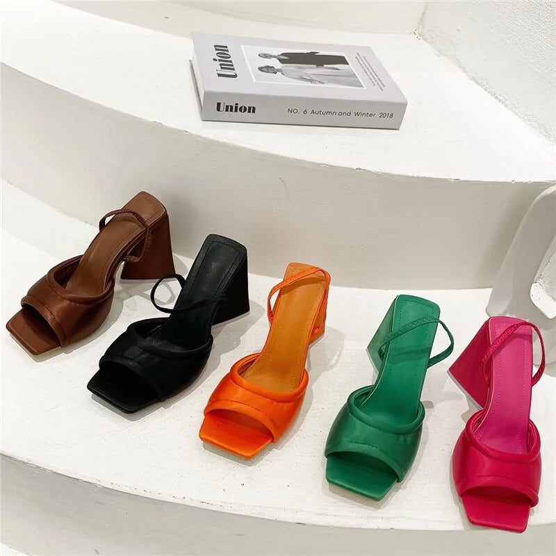 Mules Silk Thick Block Heels