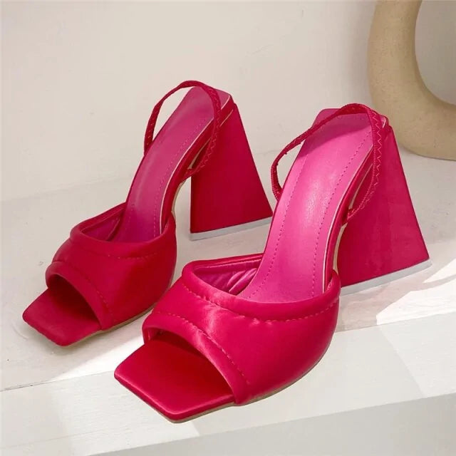 Mules Silk Thick Block Heels