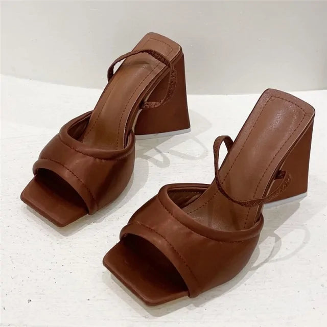 Mules Silk Thick Block Heels