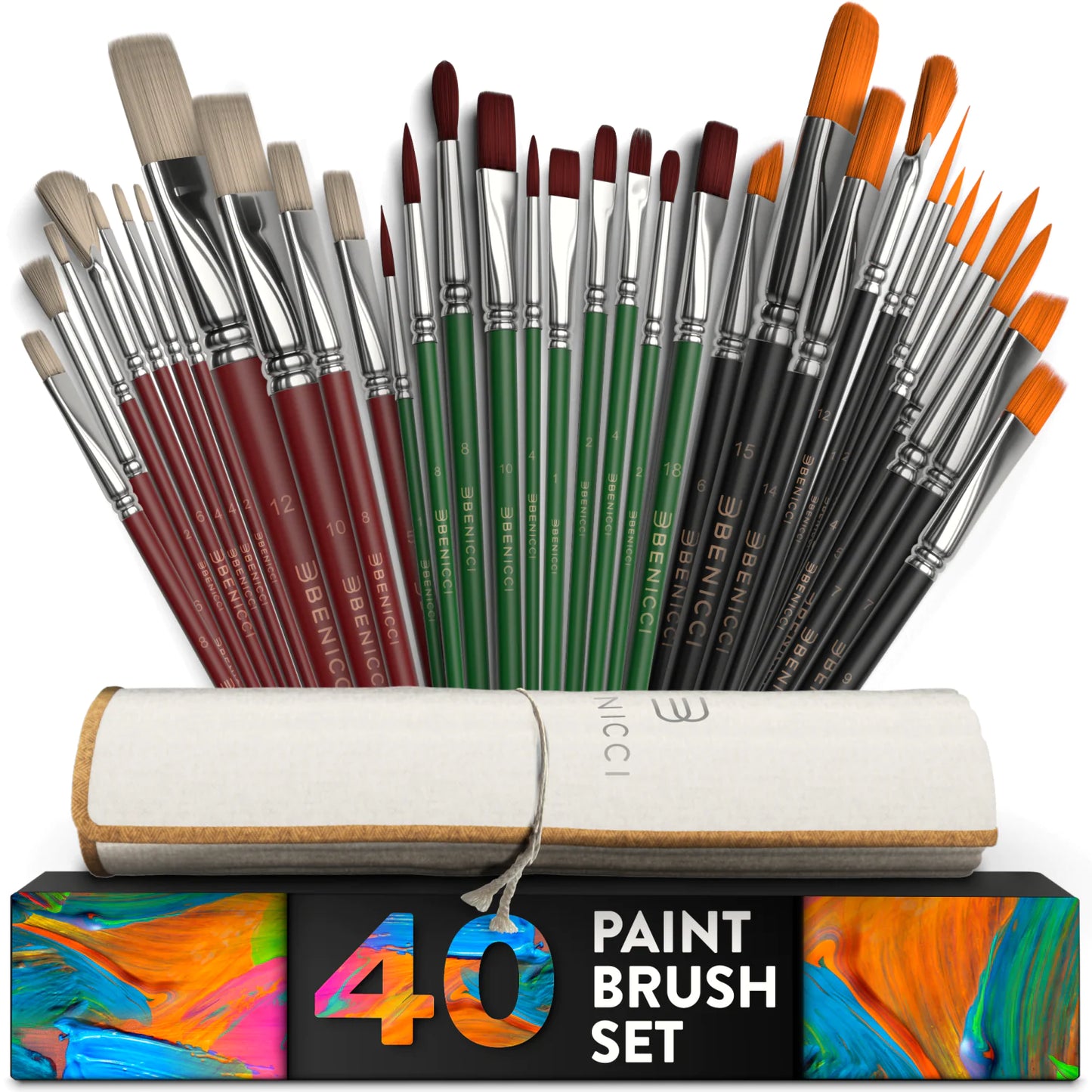 40 Piece Paint Brush Set + Storage