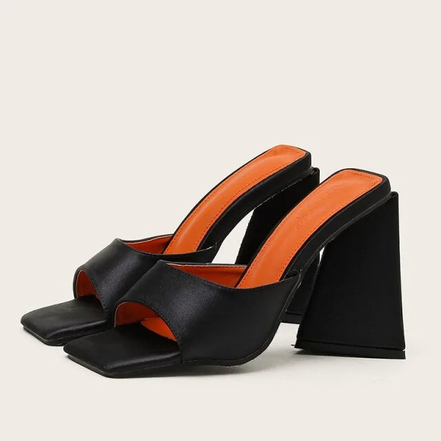 Mules Silk Thick Block Heels