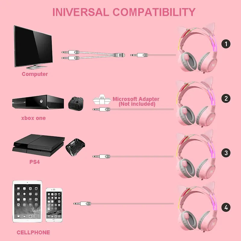 LED Gamer Cat Ear Headset