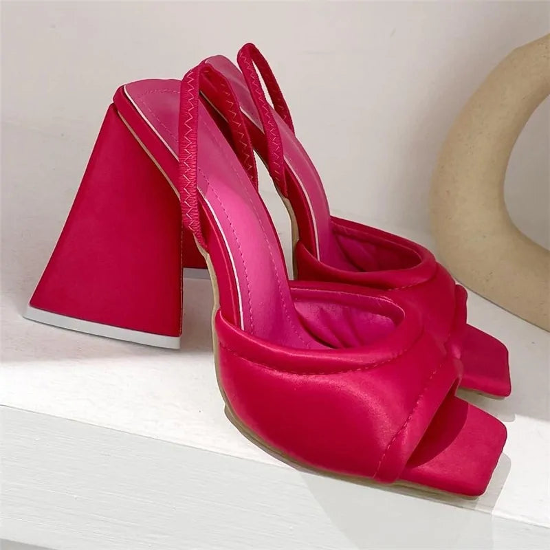Mules Silk Thick Block Heels