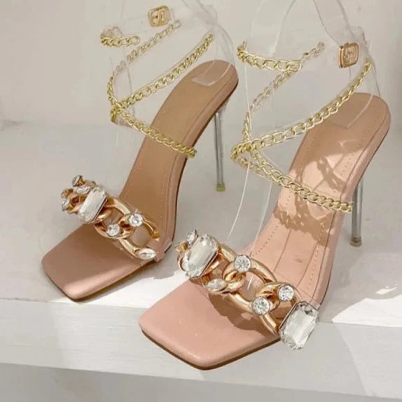 Crystal Chain Transparent Heels